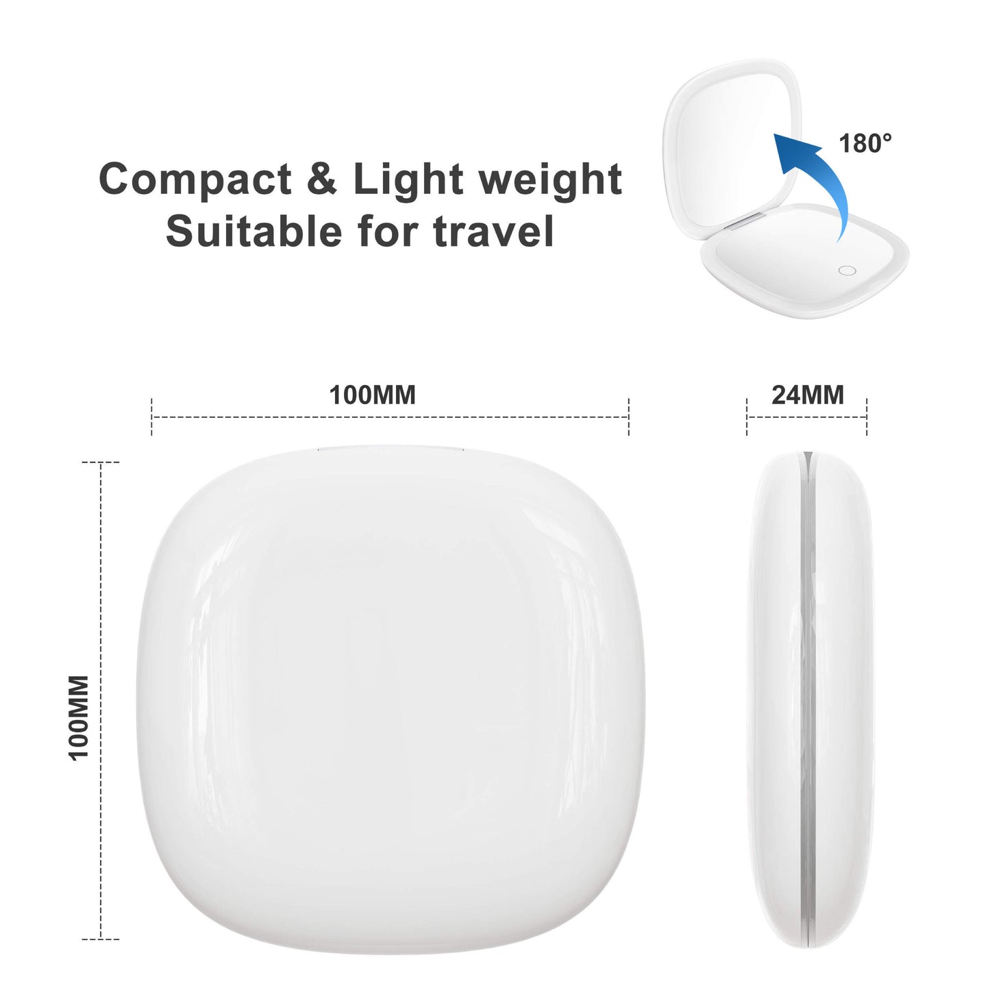 Compact LED Mirror, The Black Edit dimensions view